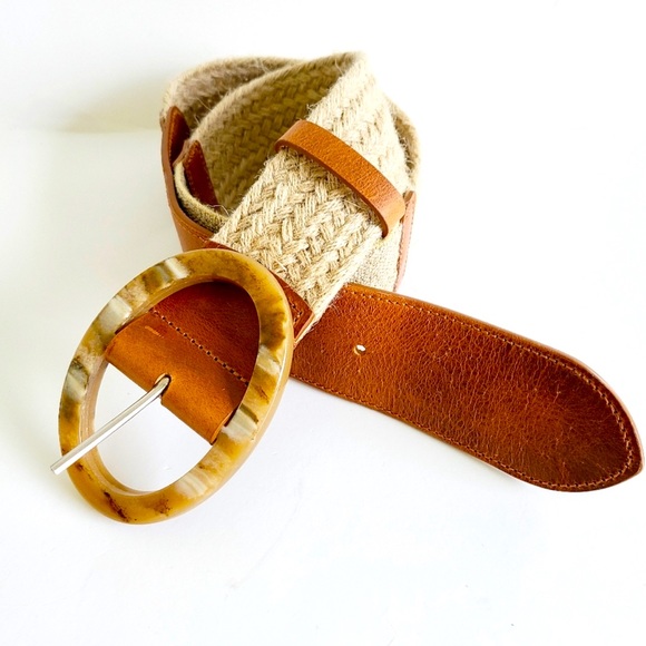 J. Jill Accessories Jjill J Jillovalbuckle 0 Leather And Jute Belt